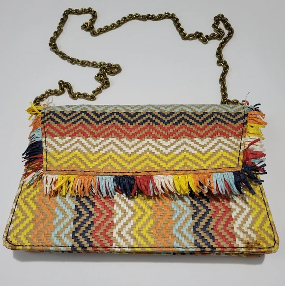 J Crew Raffia Rainbow Clutch With Detachable Crossbody Handle - Picture 1 of 3